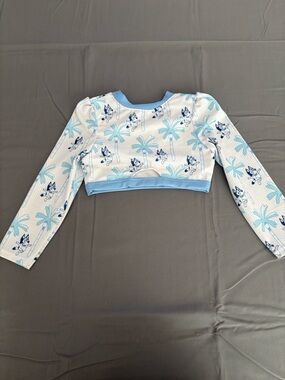 BLUEY Blue Palm Print Long Sleeve Crop Top Sz 3T